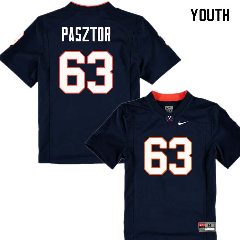 Youth #63 Austin Pasztor Virginia Cavaliers College Football Jerseys Sale-Navy - Click Image to Close